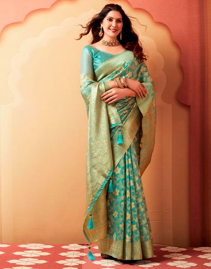 Light Turquoise Silk Woven Saree