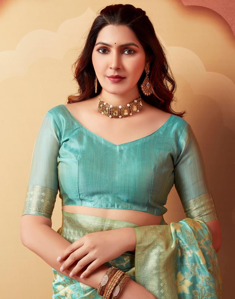 Light Turquoise Silk Woven Saree