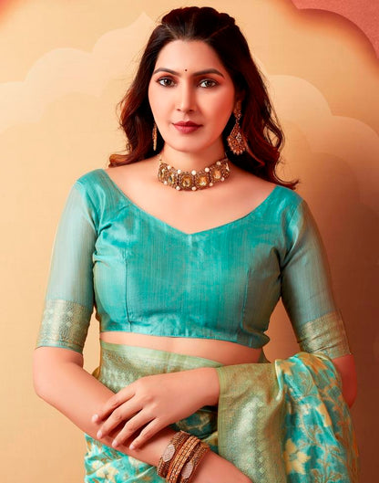 Light Turquoise Silk Woven Saree