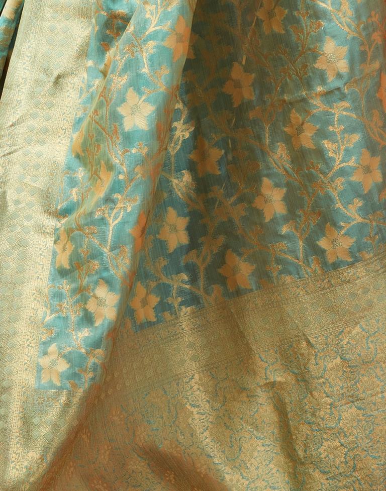 Light Turquoise Silk Woven Saree