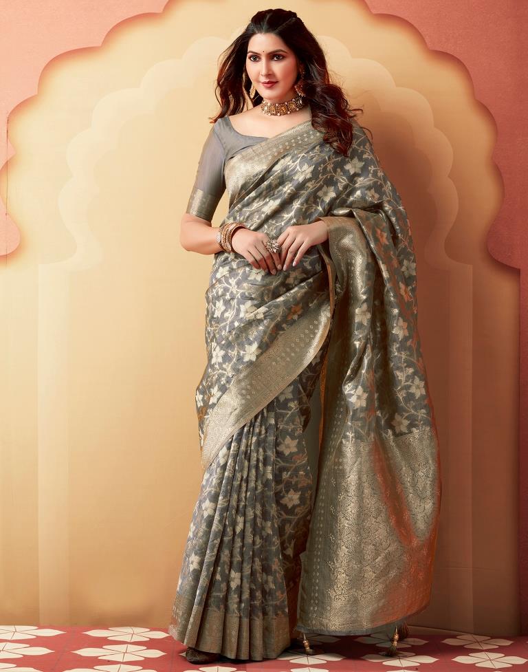 Grey Silk Woven Saree