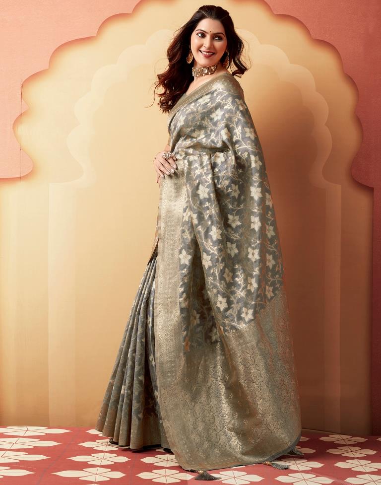 Grey Silk Woven Saree
