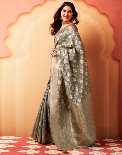Grey Silk Woven Saree