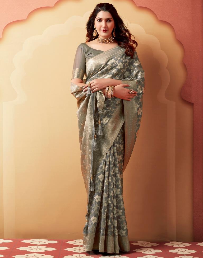 Grey Silk Woven Saree