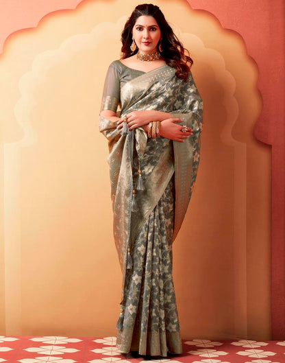 Grey Silk Woven Saree
