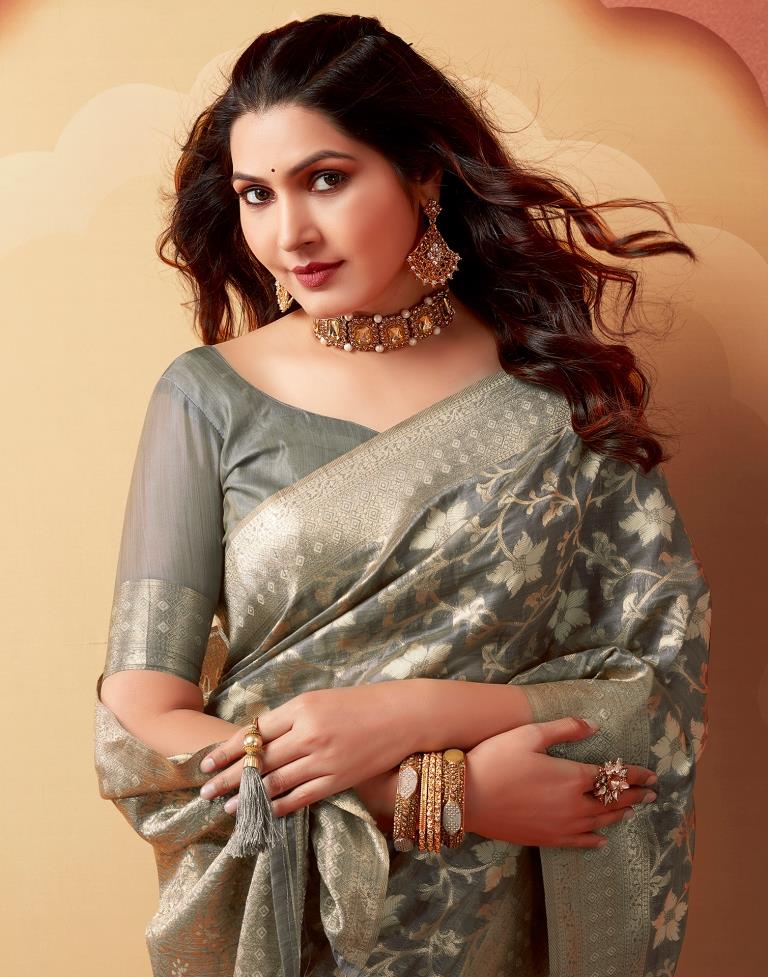 Grey Silk Woven Saree
