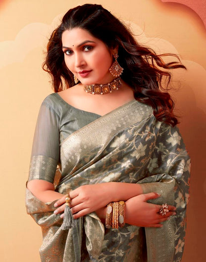 Grey Silk Woven Saree