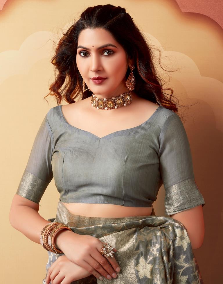 Grey Silk Woven Saree