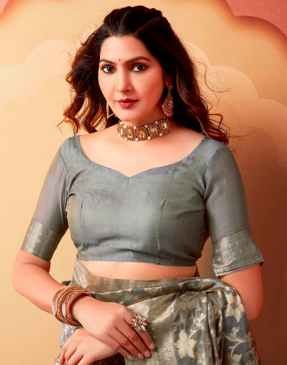 Grey Silk Woven Saree