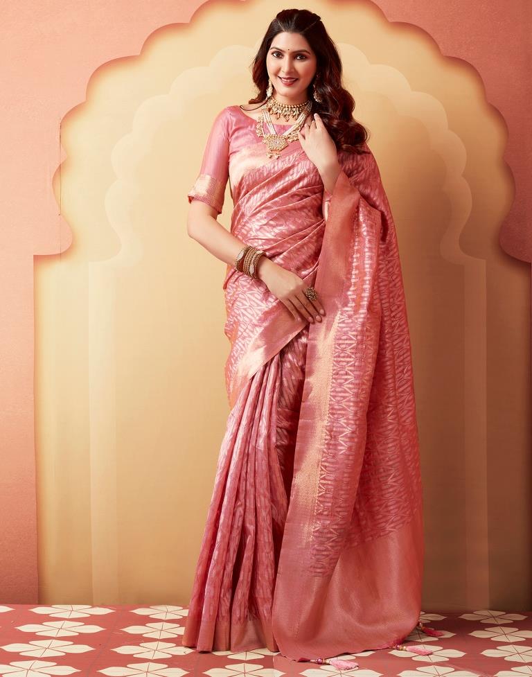 Rose Pink Silk Woven Saree