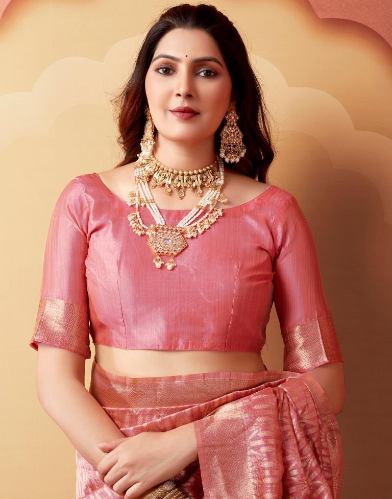 Rose Pink Silk Woven Saree