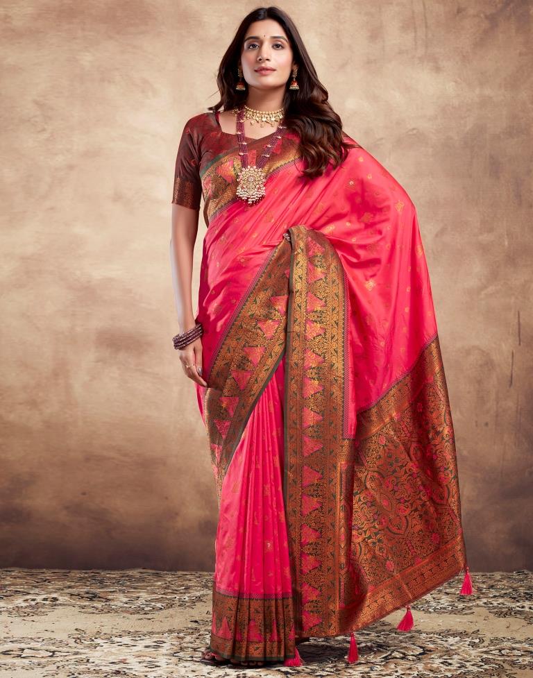 Pink Silk Plain Saree