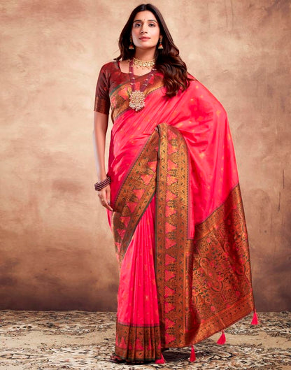 Pink Silk Plain Saree