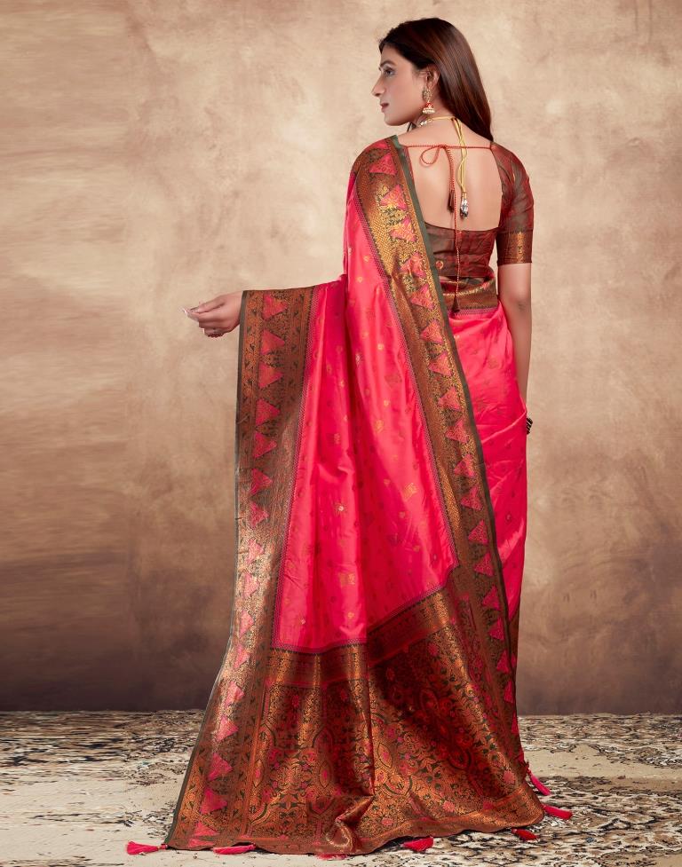 Pink Silk Plain Saree