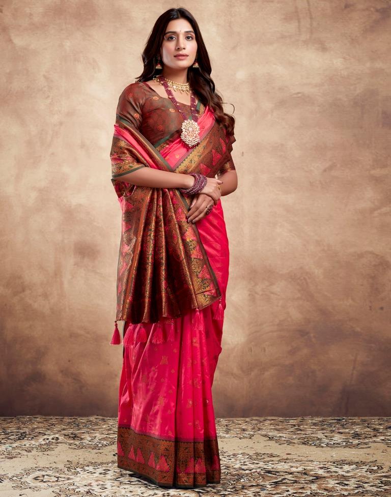 Pink Silk Plain Saree