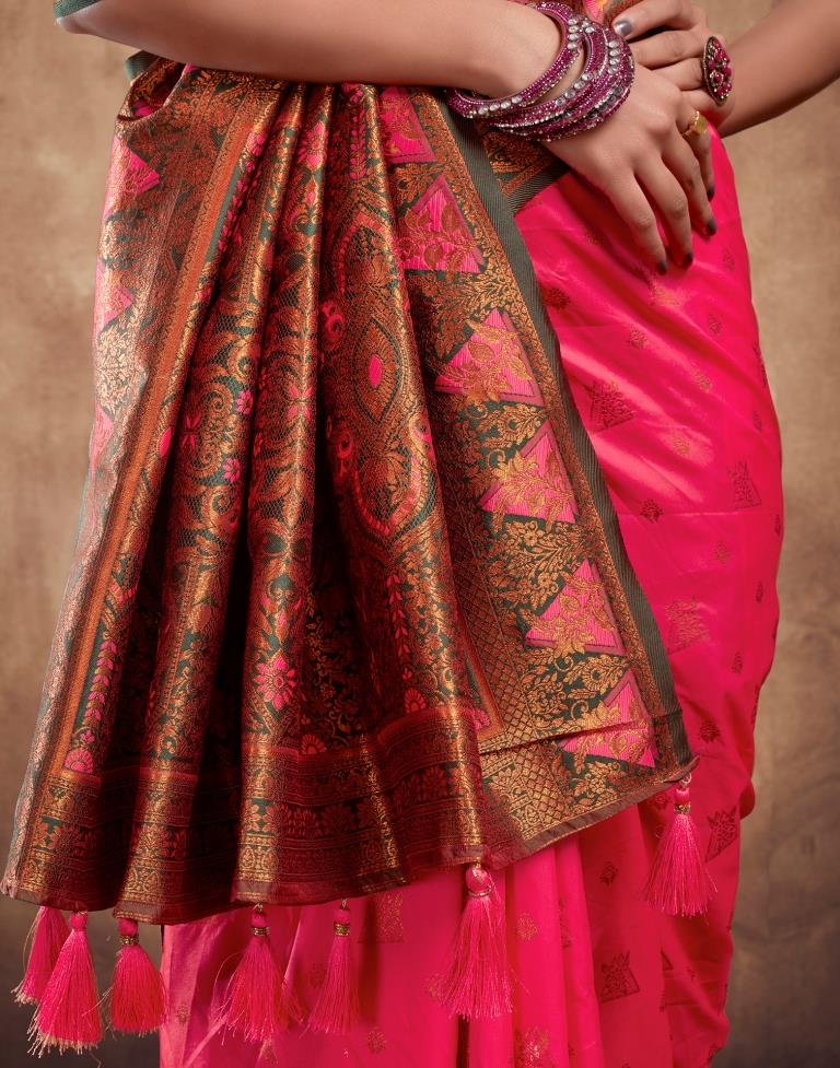 Pink Silk Plain Saree