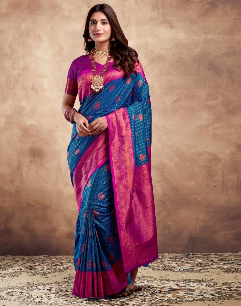 Dark Blue Silk Plain Saree