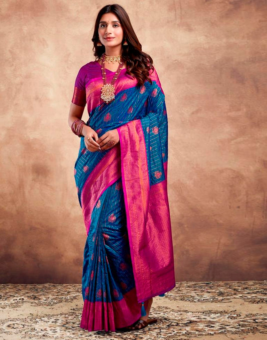 Dark Blue Silk Plain Saree