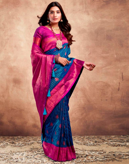 Dark Blue Silk Plain Saree