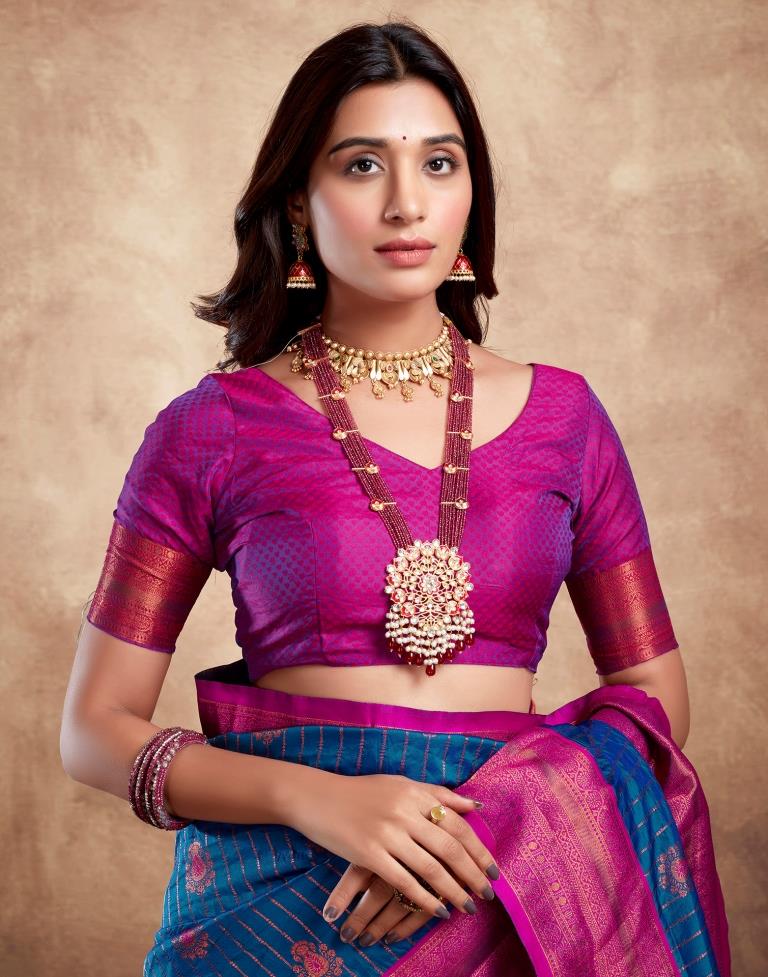 Dark Blue Silk Plain Saree