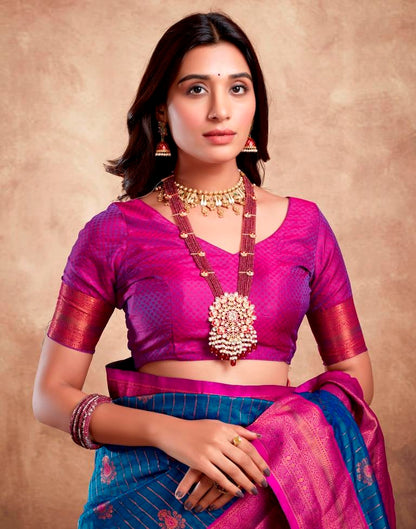 Dark Blue Silk Plain Saree