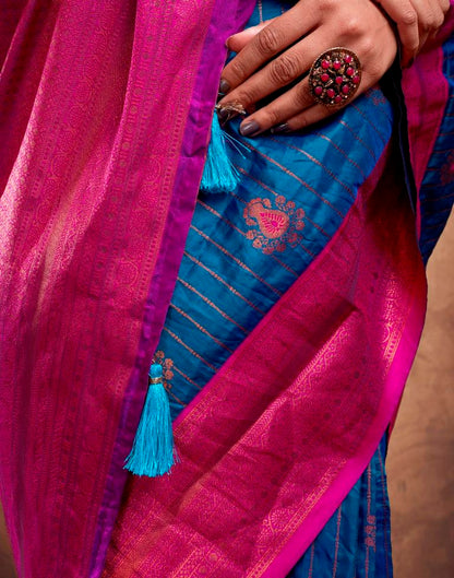 Dark Blue Silk Plain Saree