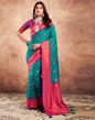 Teal Blue Silk Plain Saree