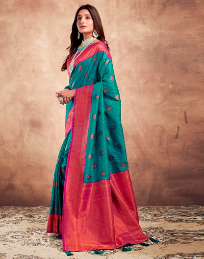 Teal Blue Silk Plain Saree