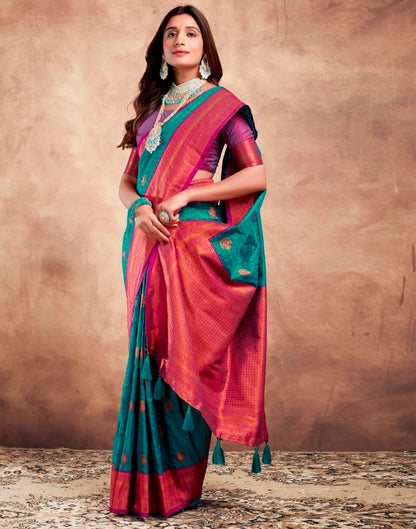 Teal Blue Silk Plain Saree