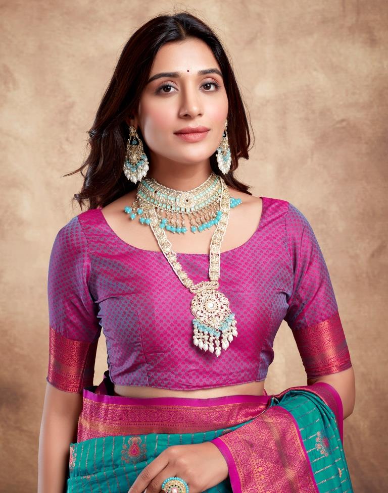 Teal Blue Silk Plain Saree