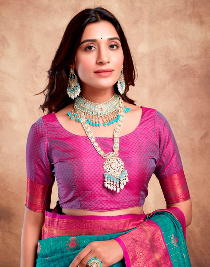 Teal Blue Silk Plain Saree