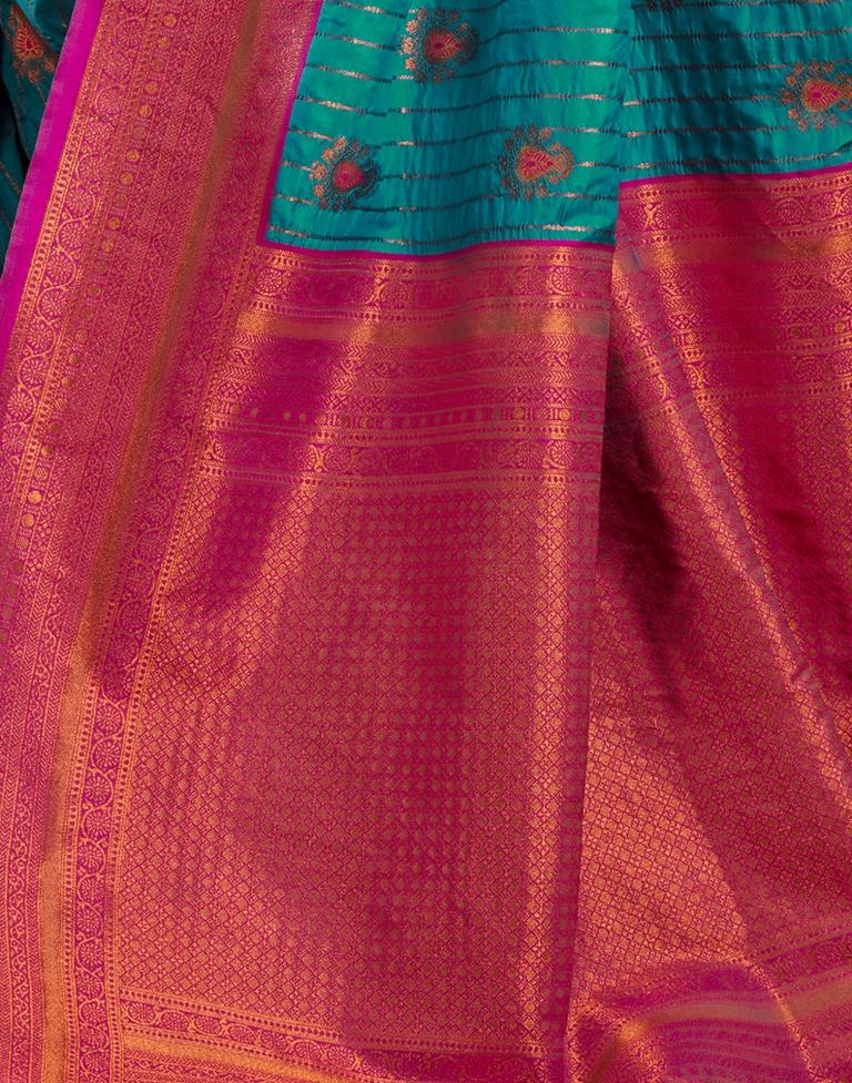 Teal Blue Silk Plain Saree