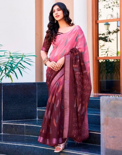 Wine Printed Cotton Saree