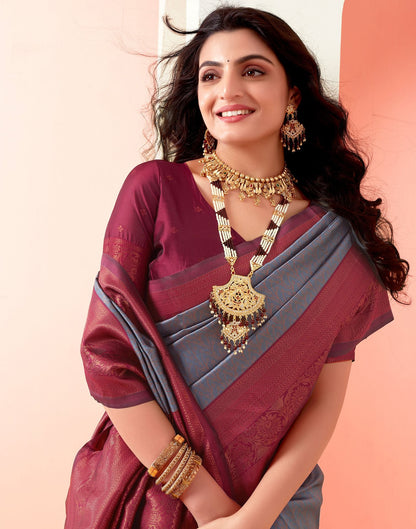 Wine Jacquard Silk Saree