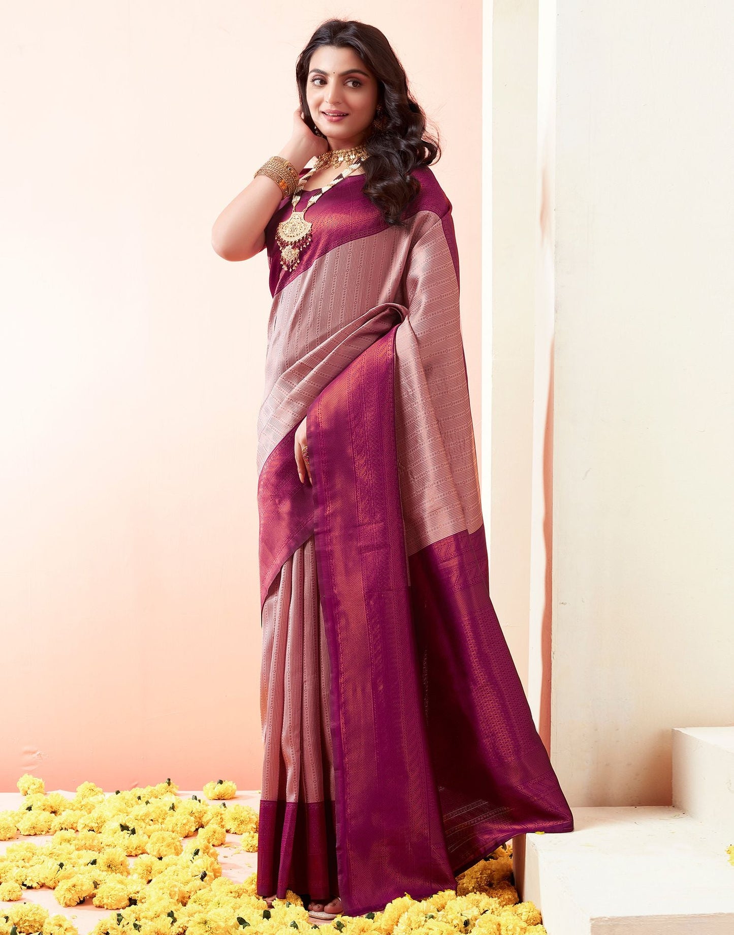 Wine Jacquard Silk Saree