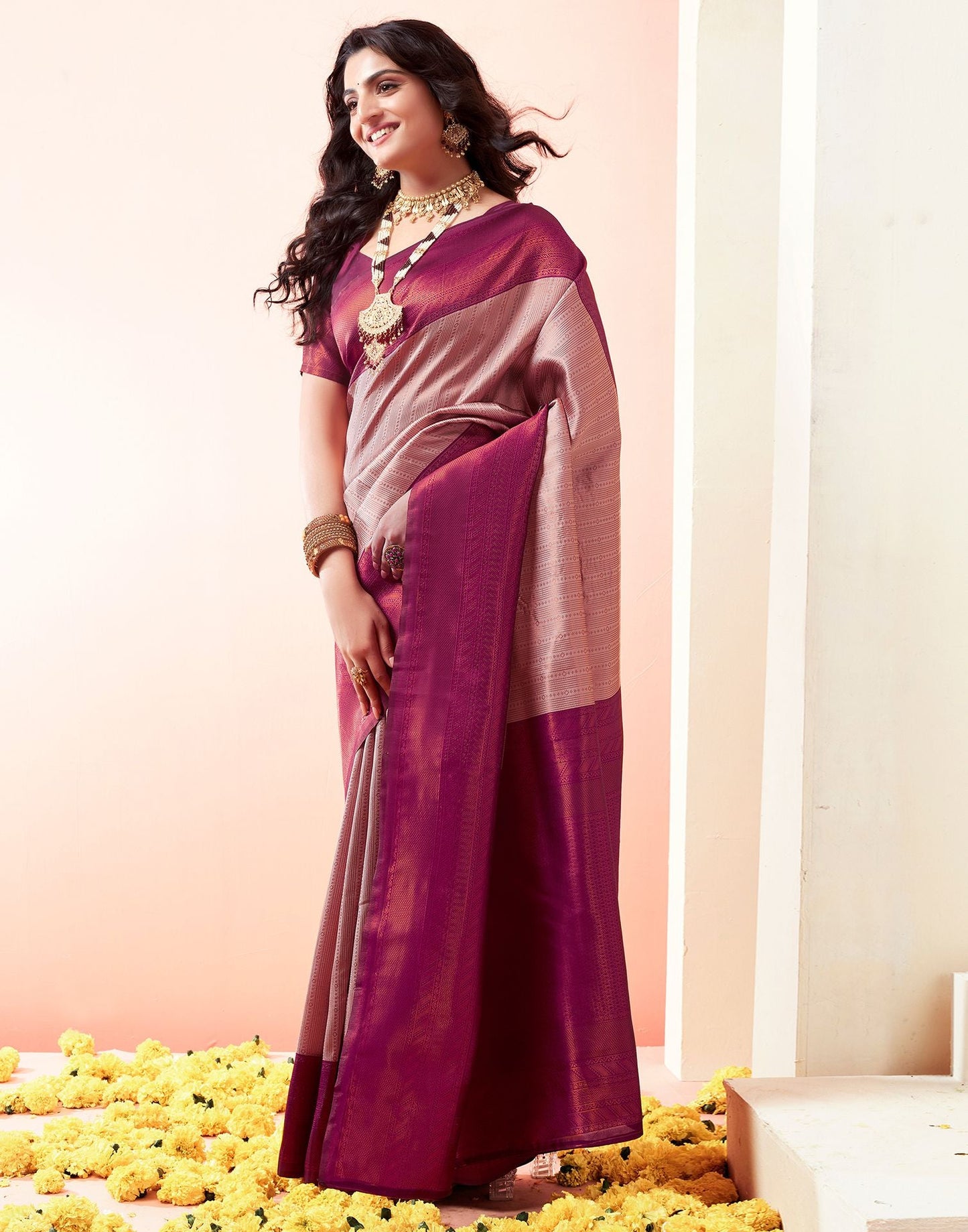 Wine Jacquard Silk Saree