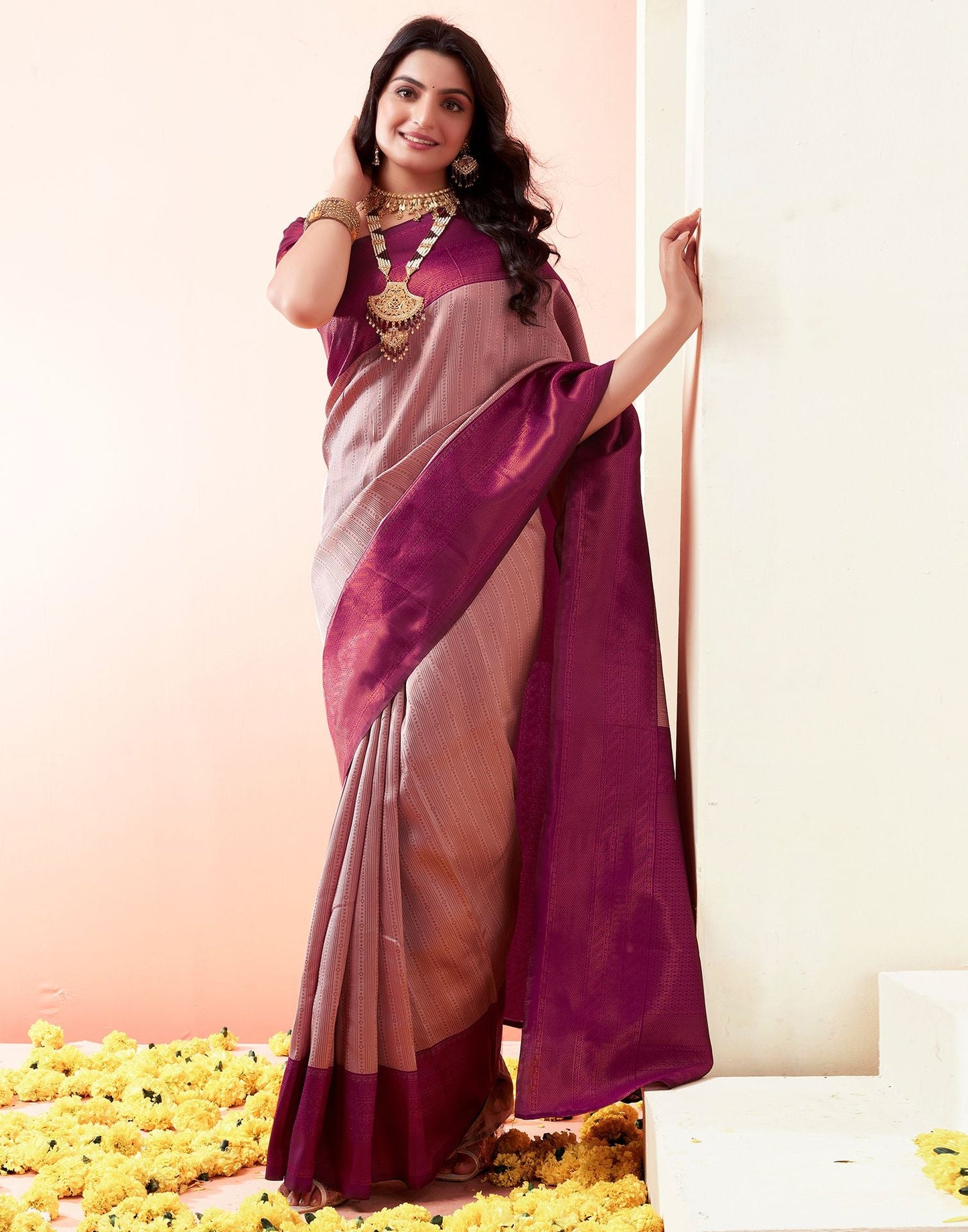 Wine Jacquard Silk Saree