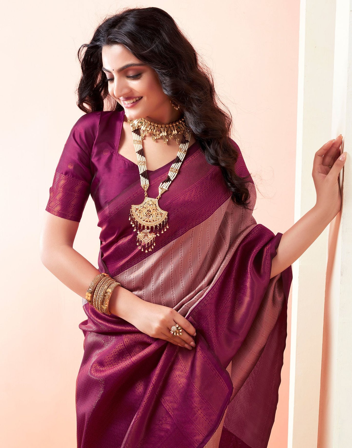 Wine Jacquard Silk Saree