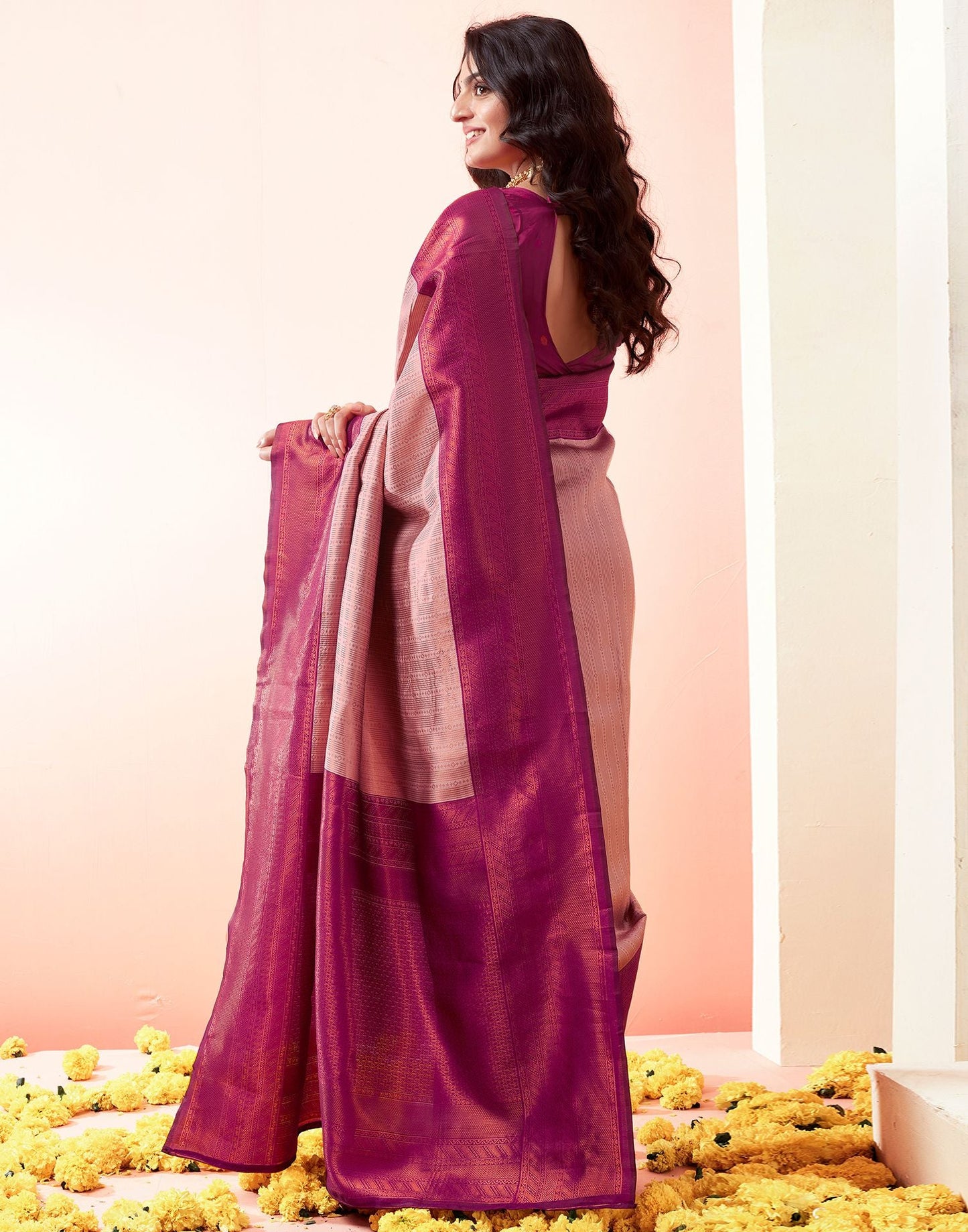 Wine Jacquard Silk Saree