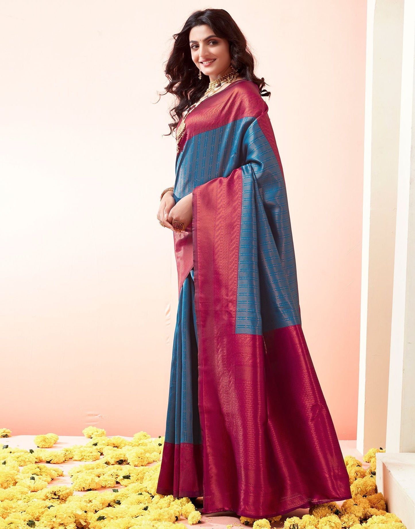 Wine Jacquard Silk Saree