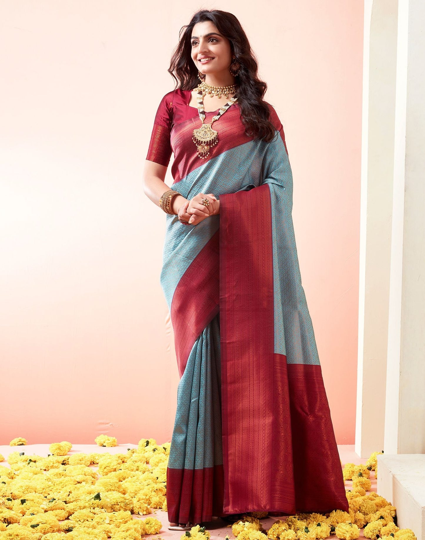 Wine Jacquard Silk Saree