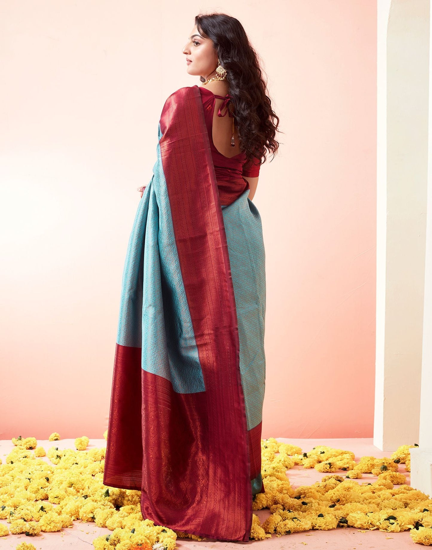 Wine Jacquard Silk Saree