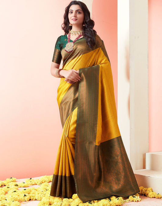 Yellow Jacquard Silk Saree