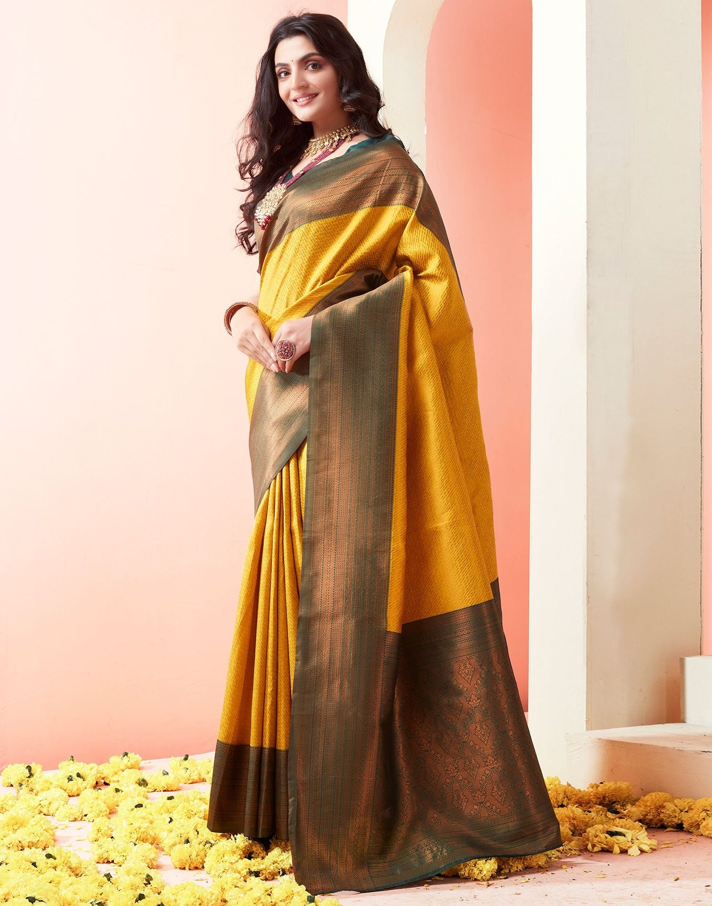 Yellow Jacquard Silk Saree