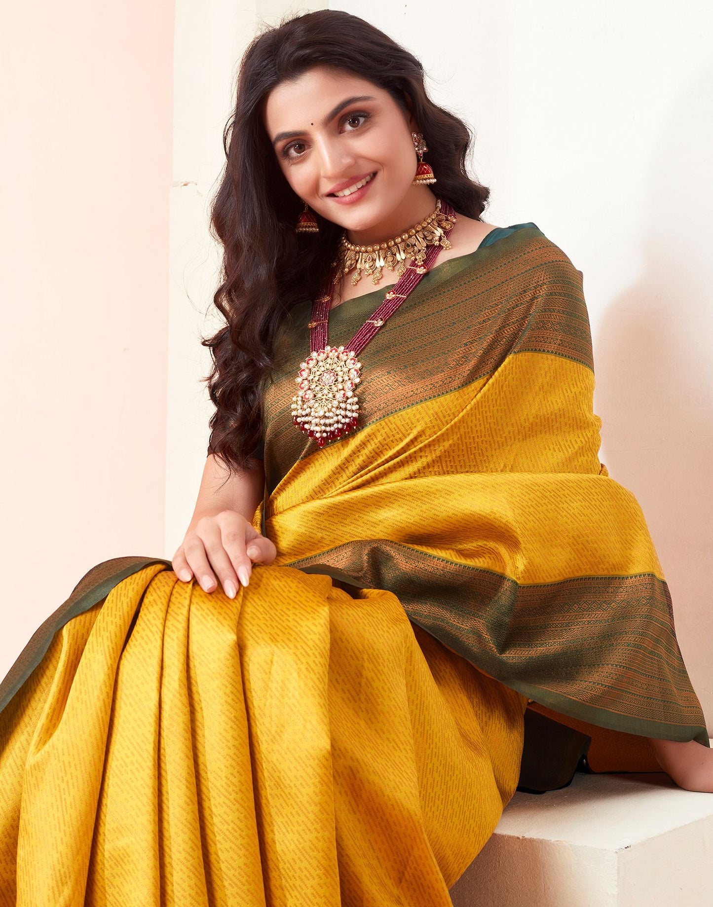 Yellow Jacquard Silk Saree