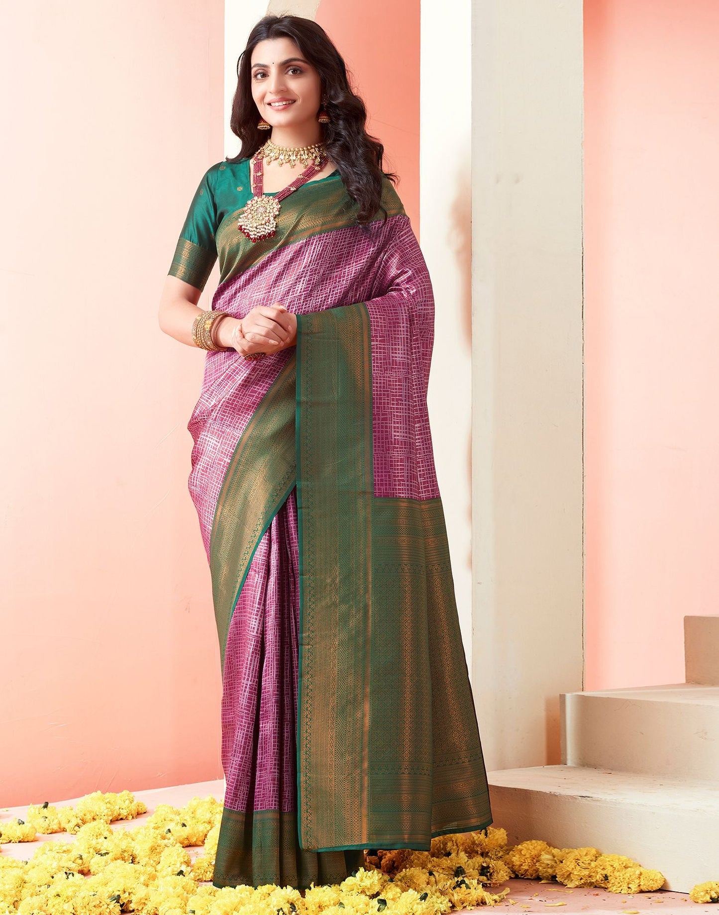 Violet Jacquard Silk Saree