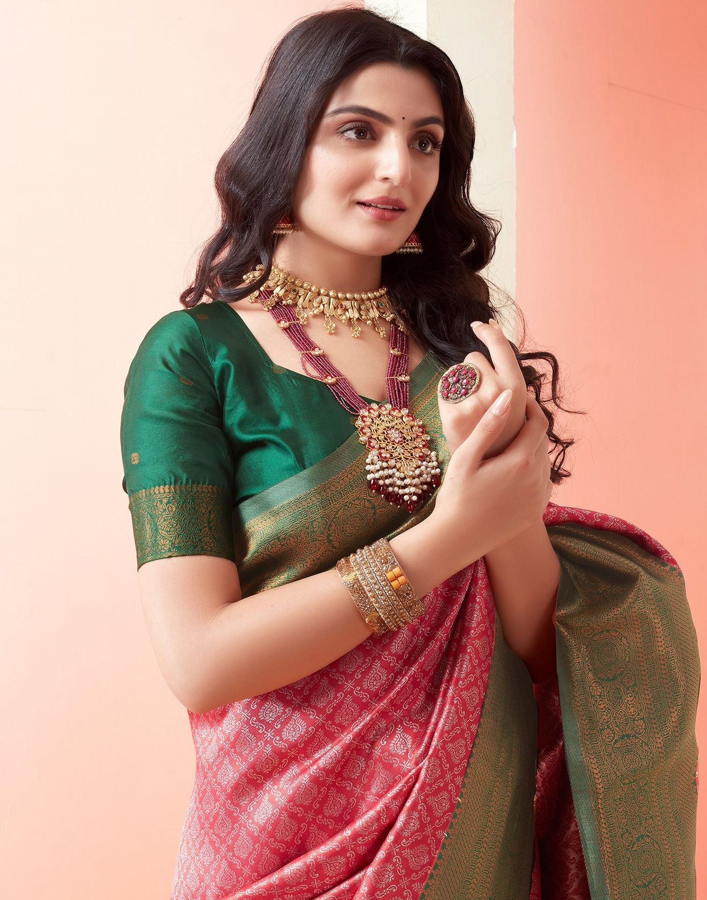 Pink Jacquard Silk Saree