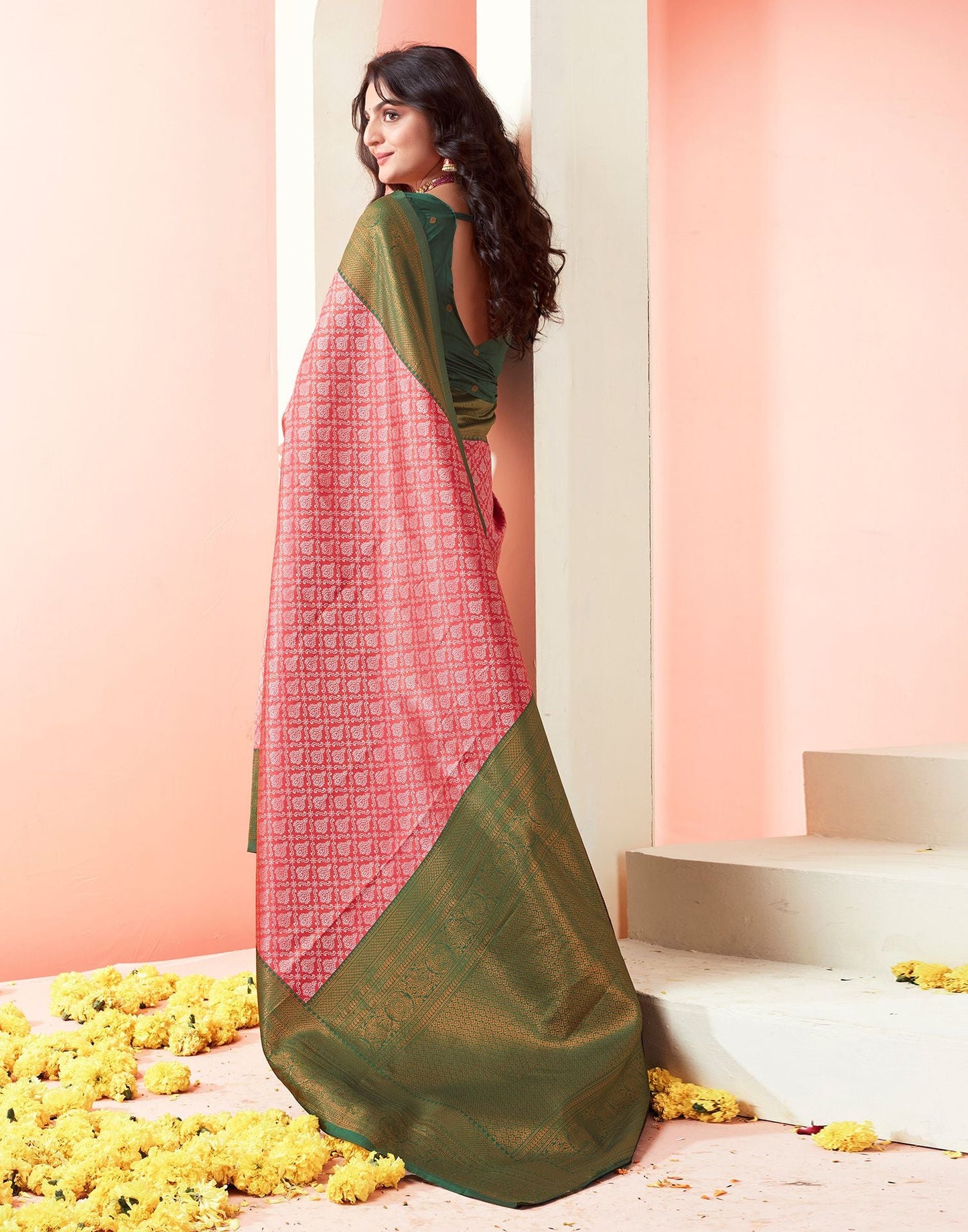 Pink Jacquard Silk Saree