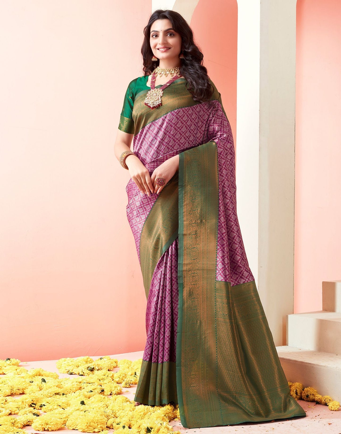 Dark Violet Jacquard Silk Saree