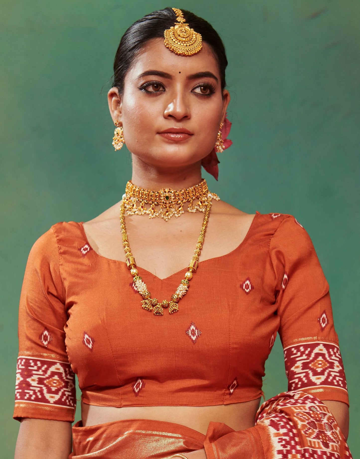 Rust Printed Silk Saree